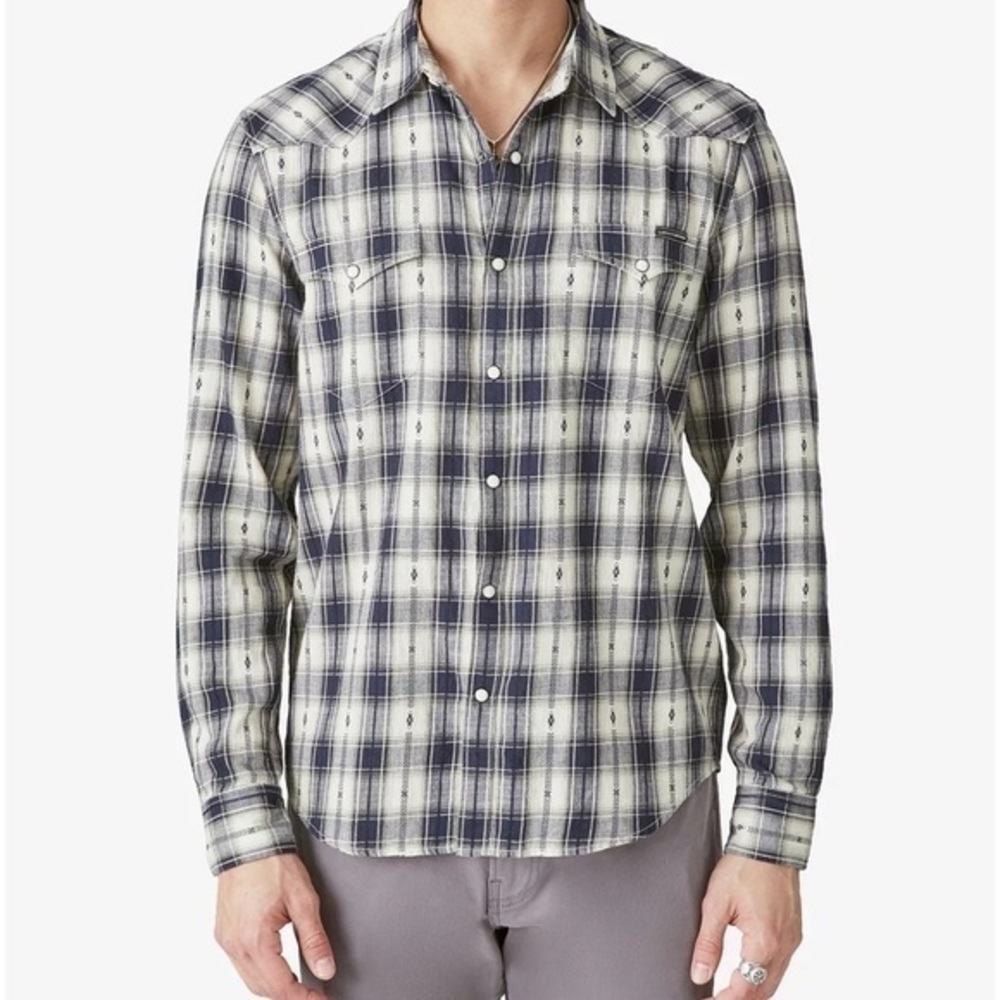 Lucky Brand Shirt Men's Size XXL Plaid Dobby Western Long Sleeve White Blue